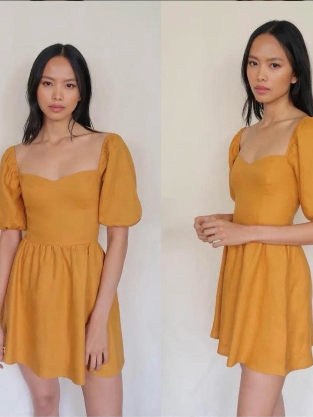 Reformation Mustard Puff Sleeve Mini Dress